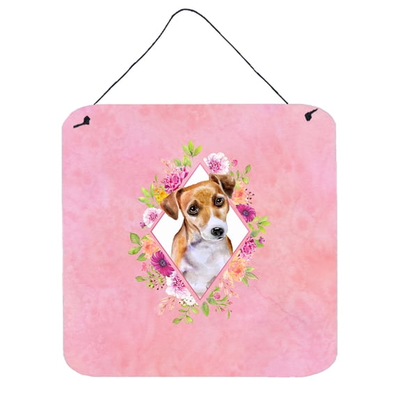 Carolines Treasures CK4155DS66 Jack Russell Terrier Design1 Pink Flowers Wall or Door Hanging Prints 6x6 multicolor