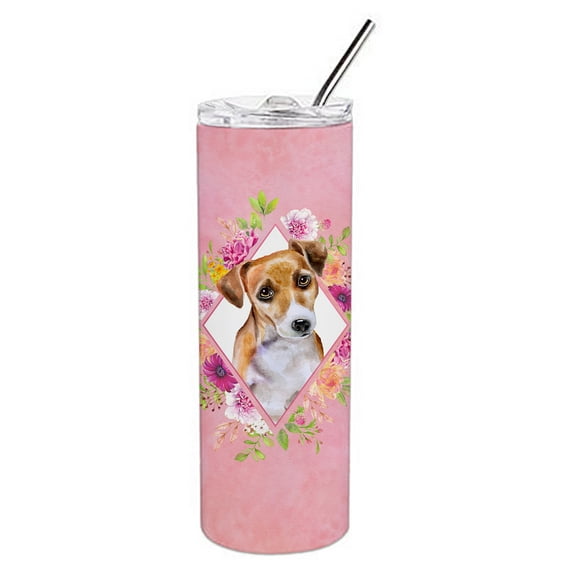 Carolines Treasures CK4155TBL20 Jack Russell Terrier Design1 Pink Flowers Stainless Steel 20 oz Skinny Tumbler 20 oz