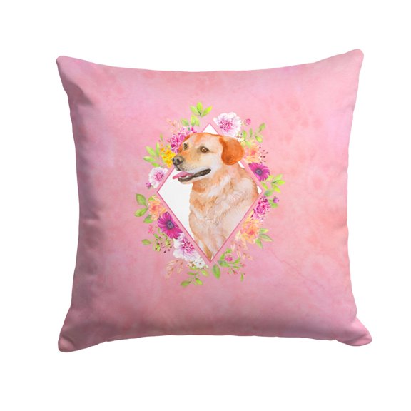 Carolines Treasures CK4158PW1414 Yellow Labrador Retriever Pink Flowers Fabric Decorative Pillow 14Hx14W multicolor