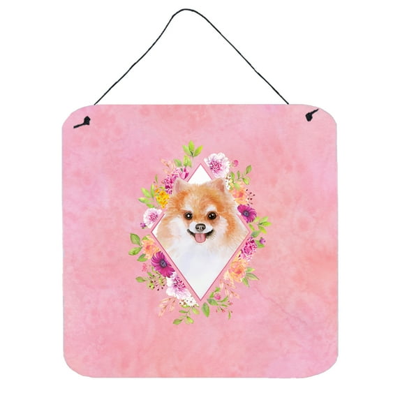 Carolines Treasures CK4169DS66 Pomeranian Design1 Pink Flowers Wall or Door Hanging Prints 6x6 multicolor
