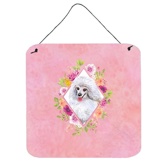 Carolines Treasures CK4172DS66 White Mini Poodle Pink Flowers Wall or Door Hanging Prints 6x6 multicolor