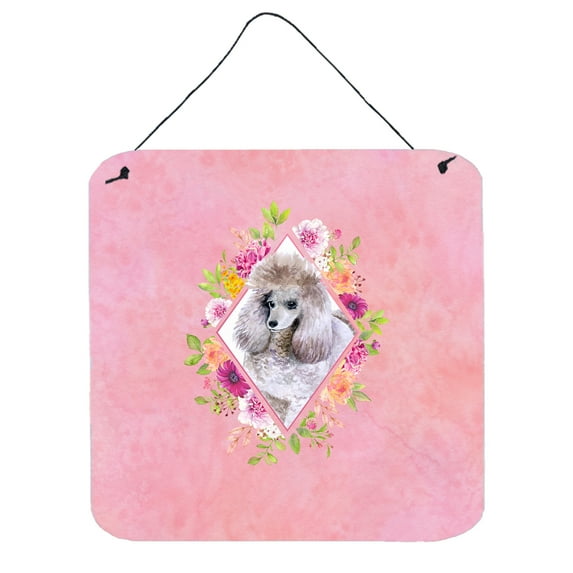 Carolines Treasures CK4173DS66 Standard Grey Poodle Pink Flowers Wall or Door Hanging Prints 6x6 multicolor