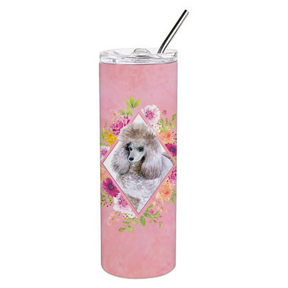 Carolines Treasures CK4173TBL20 Standard Grey Poodle Pink Flowers Stainless Steel 20 oz Skinny Tumbler 20 oz multicolor