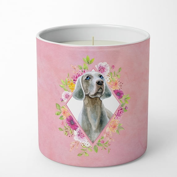 Carolines Treasures CK4191CDL Weimaraner Soy Candle 10 oz Decorative Gift Scented Soy Candles for Home Pink Flowers 10