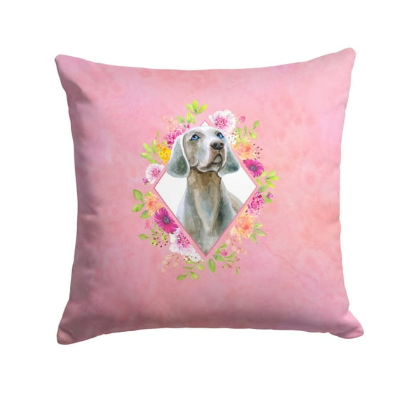 Carolines Treasures CK4191PW1414 Weimaraner Pink Flowers Fabric Decorative Pillow  14Hx14W multicolor