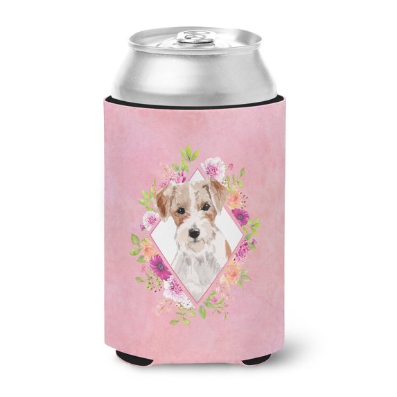 Carolines Treasures CK4198CC Jack Russell Terrier Pink Flowers Can or Bottle Hugger Can Hugger multicolor