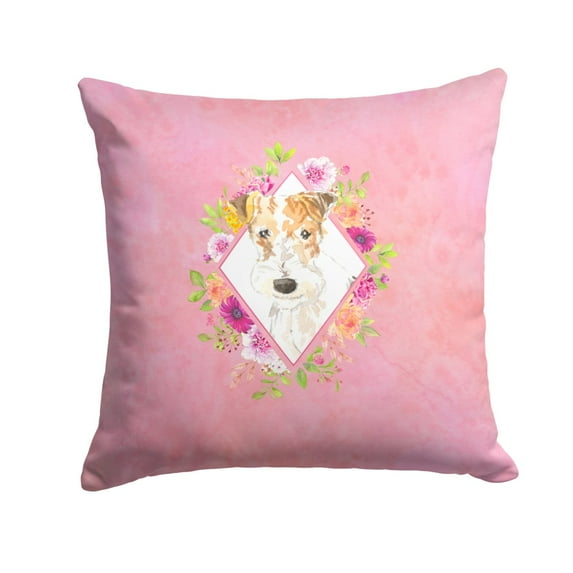 Carolines Treasures CK4199PW1414 Fox Terrier Pink Flowers Fabric Decorative Pillow 14Hx14W multicolor