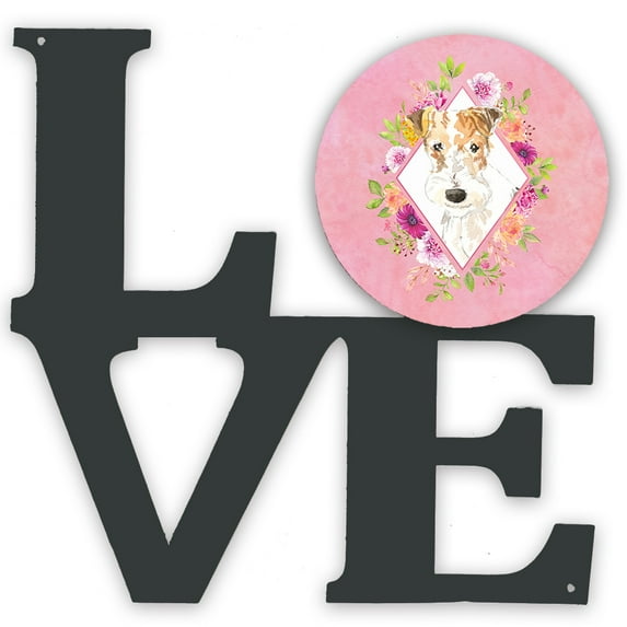 Carolines Treasures CK4199WALV Fox Terrier Pink Flowers Metal Wall Artwork LOVE 12X12 multicolor