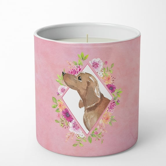 Carolines Treasures CK4207CDL Dachshund Soy Candle 10 oz Decorative Gift Scented Soy Candles for Home Pink Flowers 10 oz