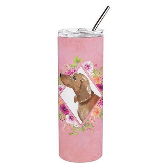Carolines Treasures CK4207TBL20 Dachshund Pink Flowers Stainless Steel 20 oz Skinny Tumbler 20 oz multicolor