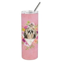 Carolines Treasures CK4212TBL20 Shih Tzu Pink Flowers Stainless Steel 20 oz Skinny Tumbler 20 oz multicolor