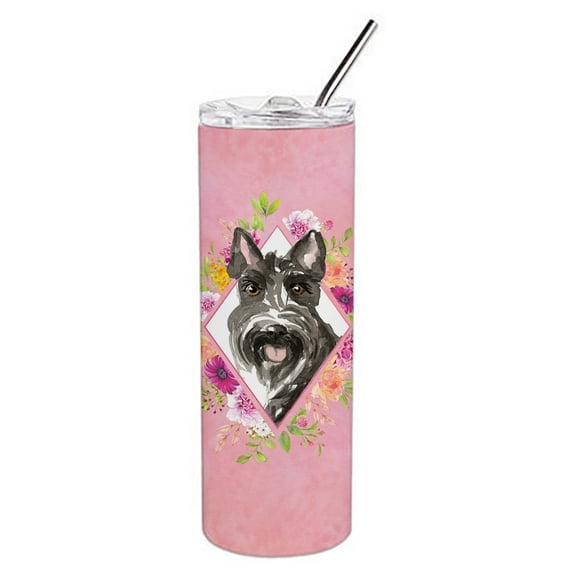 Carolines Treasures CK4214TBL20 Scottish Terrier Pink Flowers Stainless Steel 20 oz Skinny Tumbler 20 oz multicolor