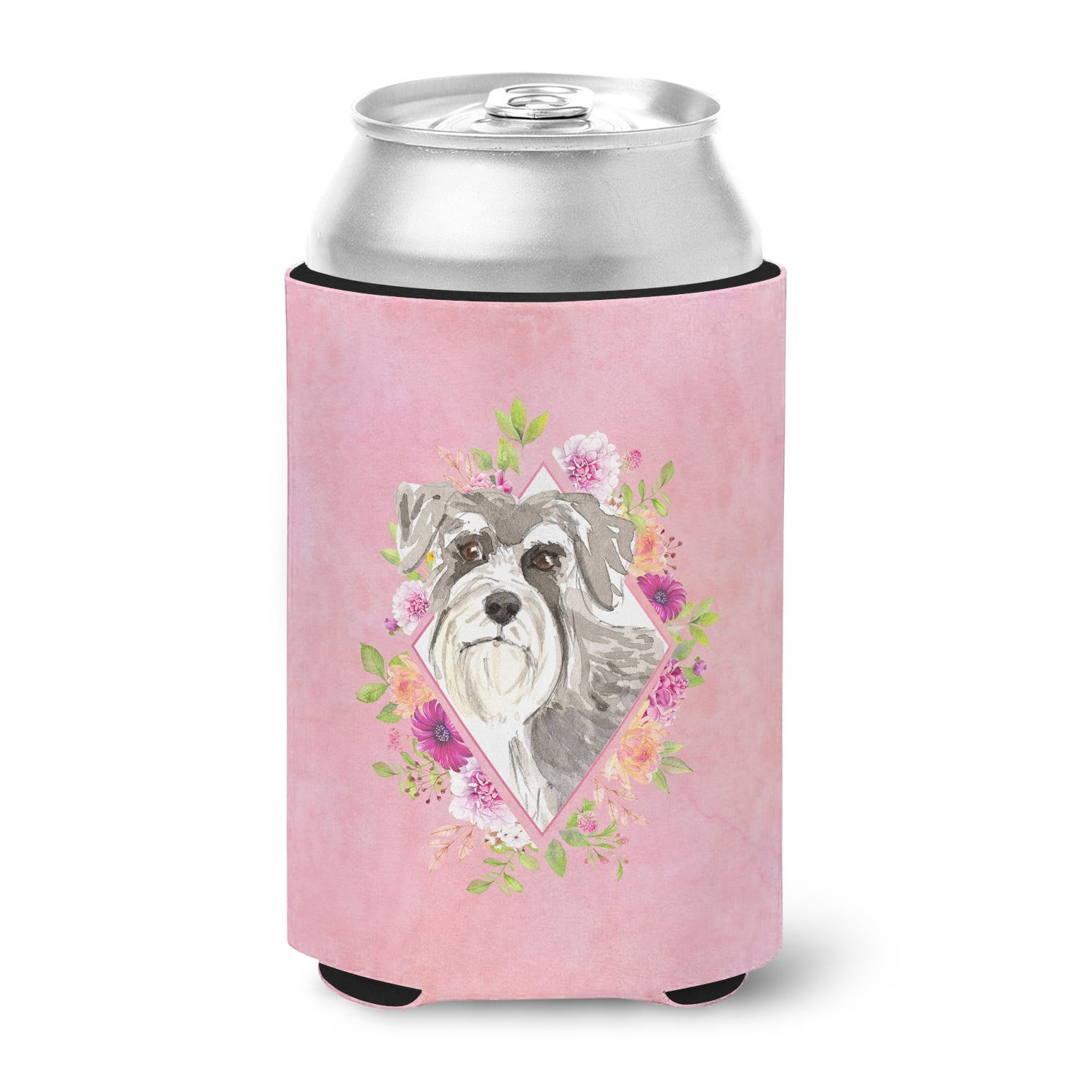 Carolines Treasures CK4215CC Schnauzer Design1 Pink Flowers Can or Bottle Hugger Can Hugger multicolor