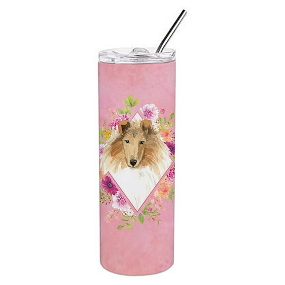 Carolines Treasures CK4216TBL20 Collie Pink Flowers Stainless Steel 20 oz Skinny Tumbler 20 oz multicolor