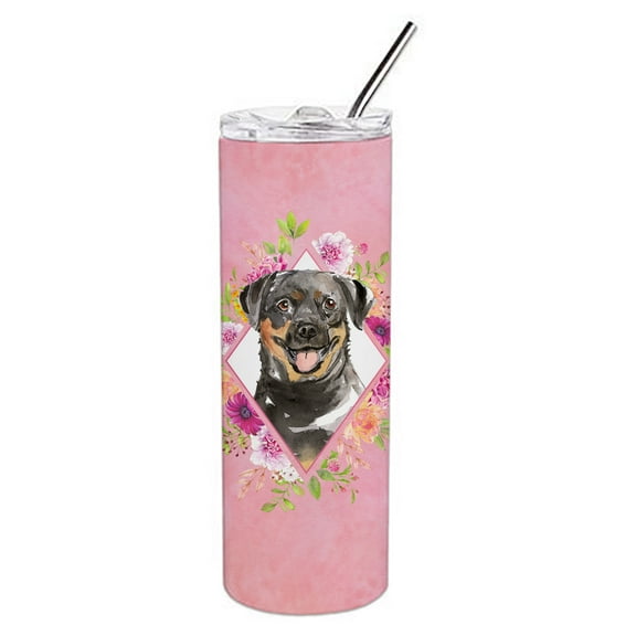Carolines Treasures CK4217TBL20 Rottweiler Pink Flowers Stainless Steel 20 oz Skinny Tumbler 20 oz multicolor
