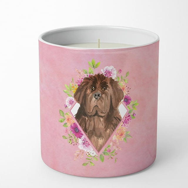 Carolines Treasures CK4221CDL Newfoundland Soy Candle 10 oz Decorative Gift Scented Soy Candles for Home Pink Flowers 10