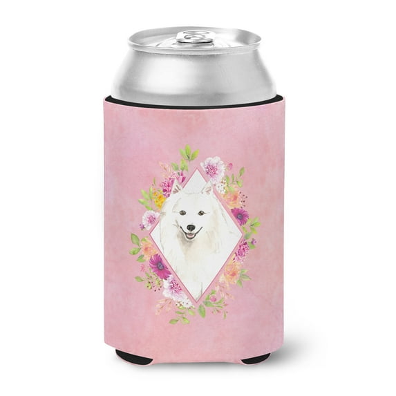 Carolines Treasures CK4229CC Japanese Spitz Pink Flowers Can or Bottle Hugger Can Hugger multicolor