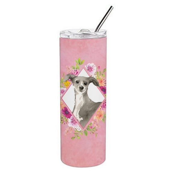 Carolines Treasures CK4230TBL20 Italian Greyhound Pink Flowers Stainless Steel 20 oz Skinny Tumbler 20 oz multicolor