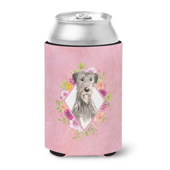 Carolines Treasures CK4231CC Irish Wolfhound Pink Flowers Can or Bottle Hugger Can Hugger multicolor