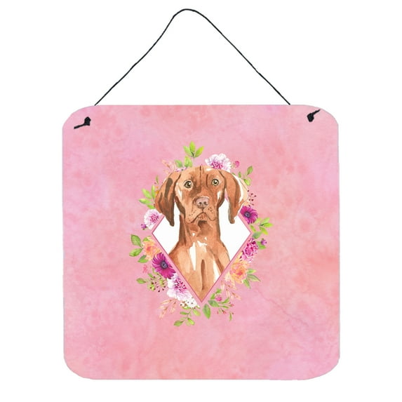 Carolines Treasures CK4232DS66 Vizsla Pink Flowers Wall or Door Hanging Prints 6x6 multicolor