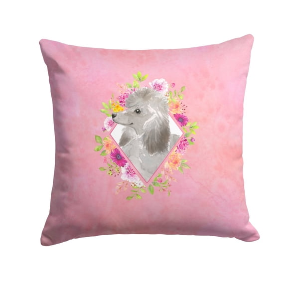Carolines Treasures CK4233PW1414 Grey Standard Poodle Pink Flowers Fabric Decorative Pillow 14Hx14W multicolor