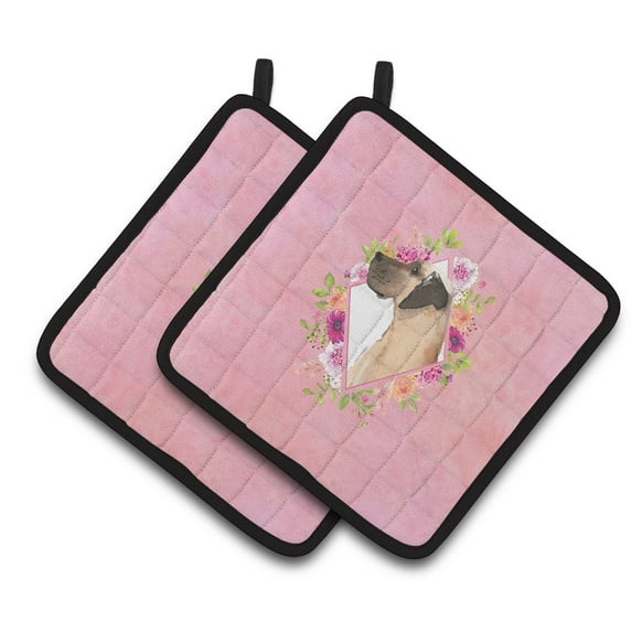 Carolines Treasures CK4234PTHD Fawn Great Dane Pink Flowers Pair of Pot Holders 7.5HX7.5W multicolor