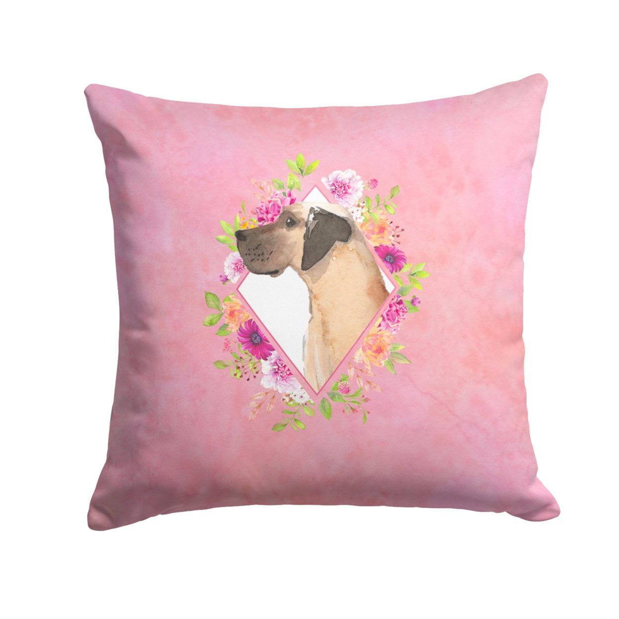 Carolines Treasures CK4234PW1414 Fawn Great Dane Pink Flowers Fabric Decorative Pillow 14Hx14W multicolor