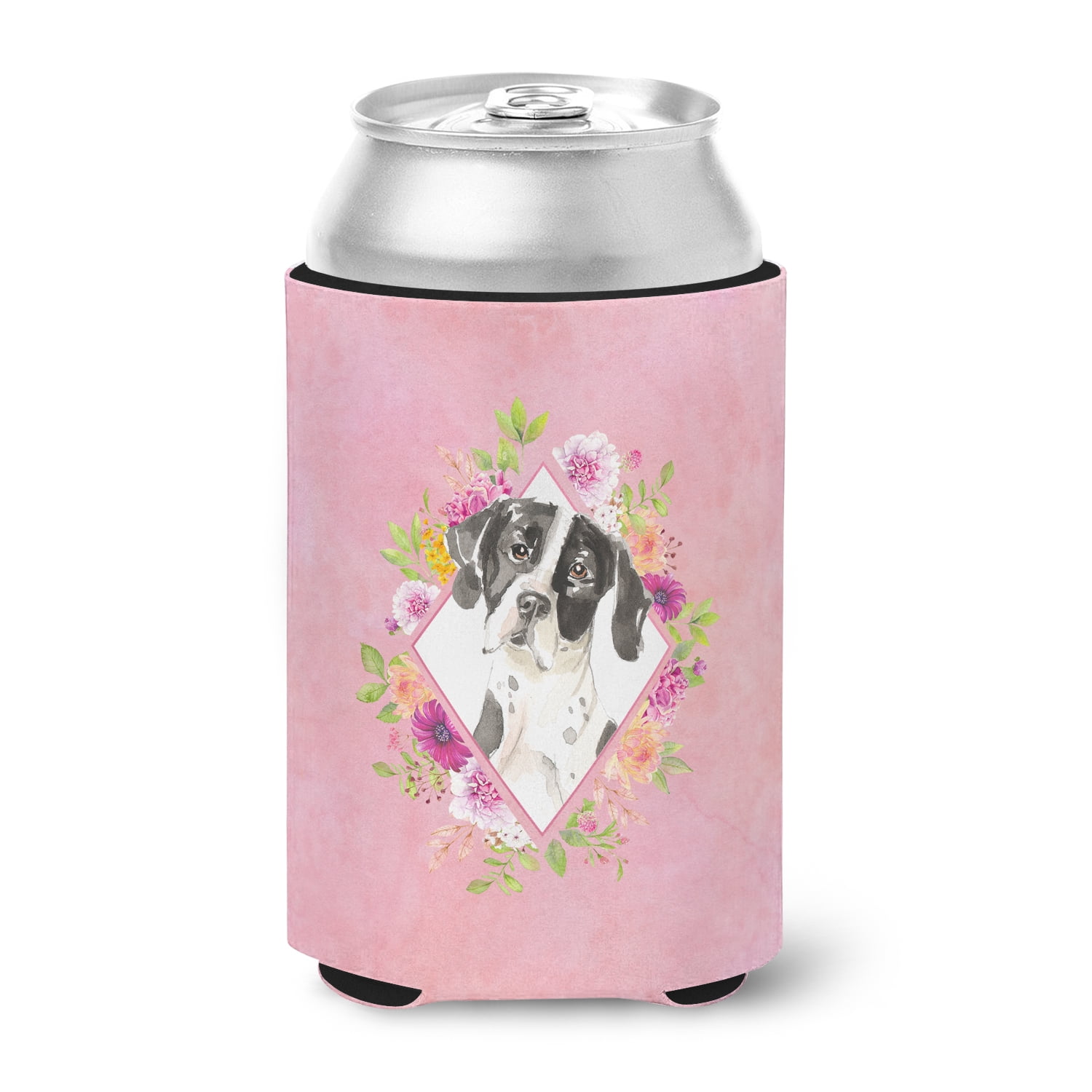 Carolines Treasures CK4239CC English Pointer Pink Flowers Can or Bottle Hugger Can Hugger multicolor