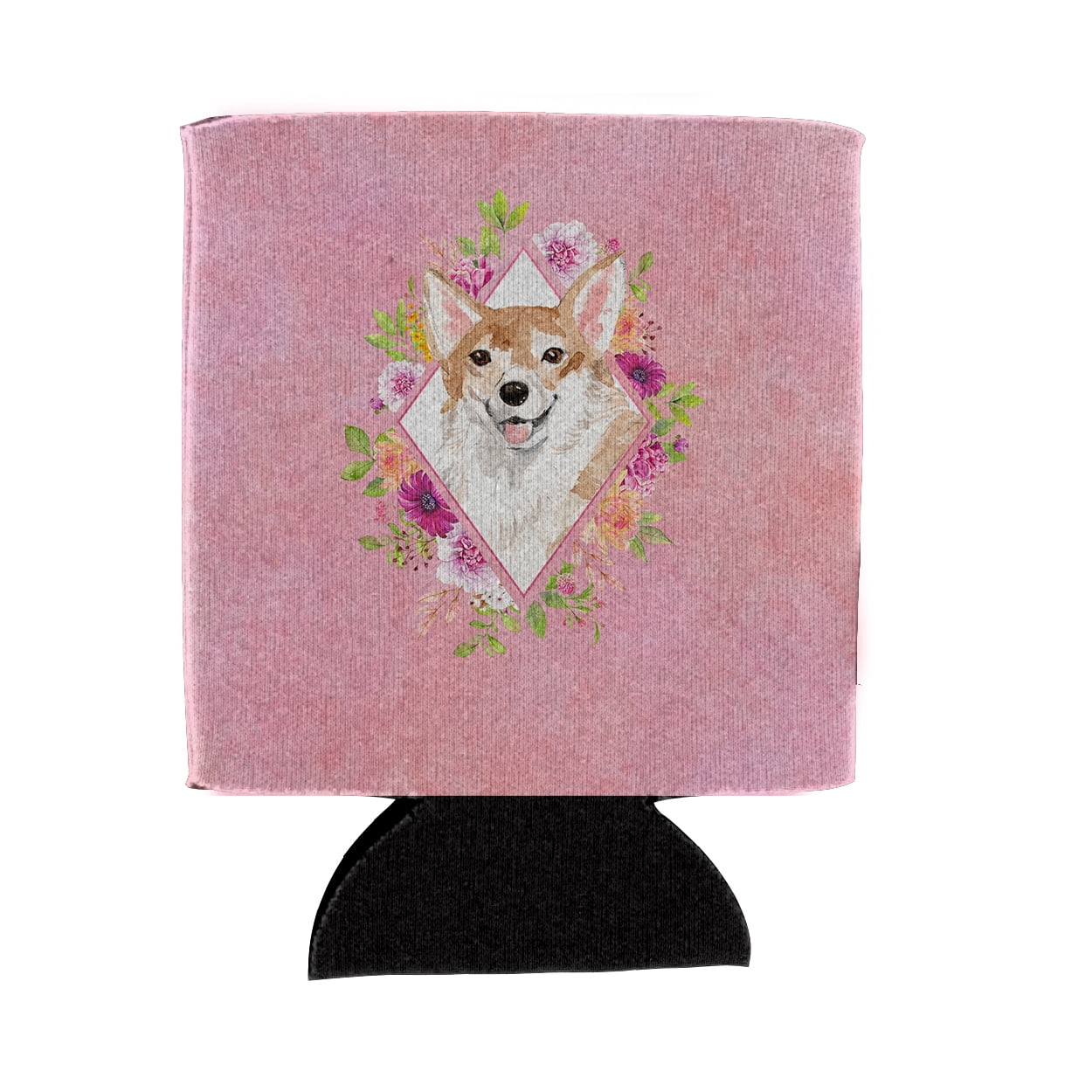 Carolines Treasures CK4243CC Corgi Pink Flowers Can or Bottle Hugger Can Hugger multicolor