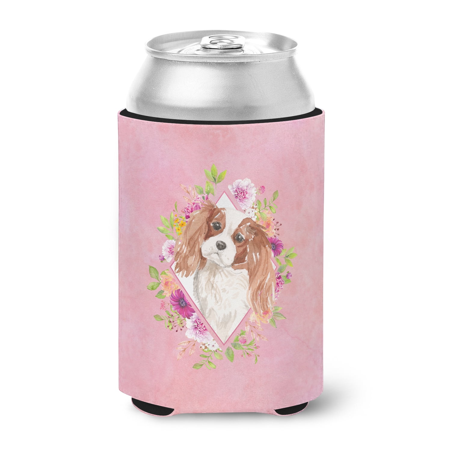 Carolines Treasures CK4248CC Blenheim Cavalier Spaniel Pink Flowers Can or Bottle Hugger Can Hugger multicolor