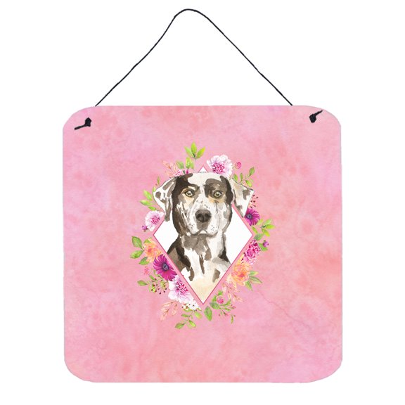 Carolines Treasures CK4249DS66 Catahoula Leopard Dog Pink Flowers Wall or Door Hanging Prints 6x6 multicolor