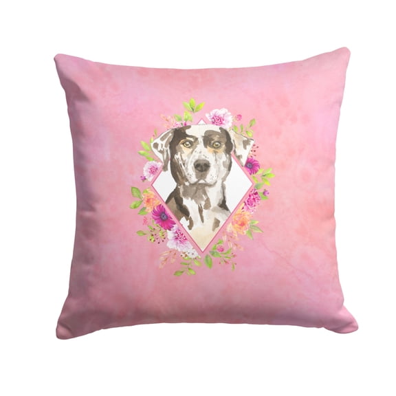 Carolines Treasures CK4249PW1414 Catahoula Leopard Dog Pink Flowers Fabric Decorative Pillow 14Hx14W multicolor
