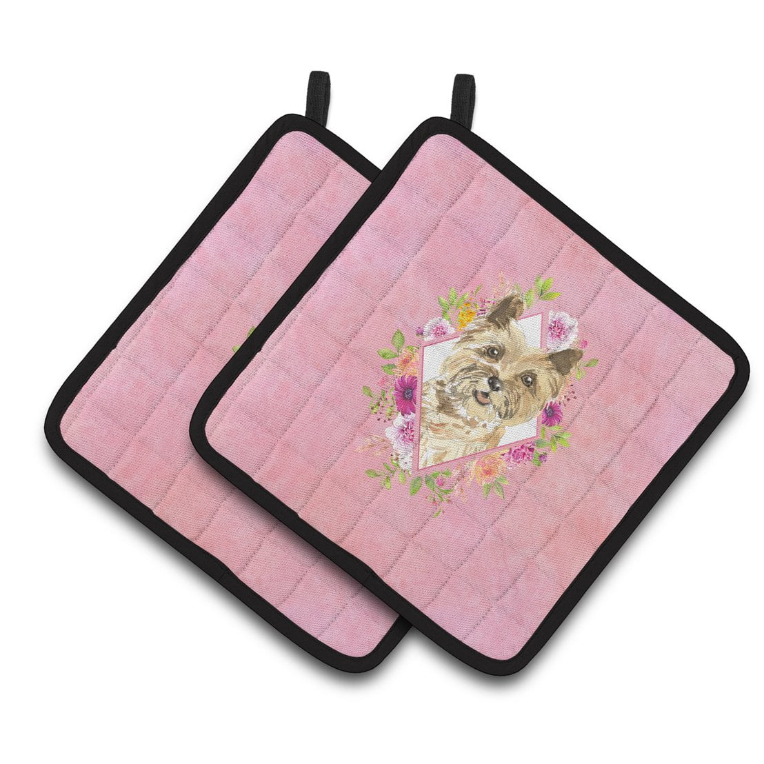 Carolines Treasures CK4250PTHD Cairn Terrier Pink Flowers Pair of Pot Holders, 7.5HX7.5W, multicolor
