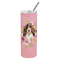 Carolines Treasures CK4252TBL20 Brown Parti Cocker Spaniel Pink Flowers Stainless Steel 20 oz Skinny Tumbler 20 oz