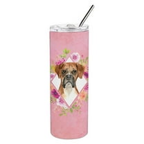 Carolines Treasures CK4255TBL20 Boxer Pink Flowers Stainless Steel 20 oz Skinny Tumbler 20 oz multicolor