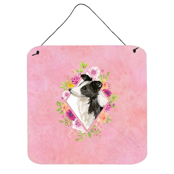 Carolines Treasures CK4258DS66 Border Collie Pink Flowers Wall or Door Hanging Prints 6x6 multicolor