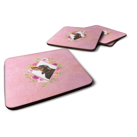 Carolines Treasures CK4262FC Black and Tan Dachshund Pink Flowers Foam Coaster Set of 4 3 1/2 x 3 1/2 multicolor