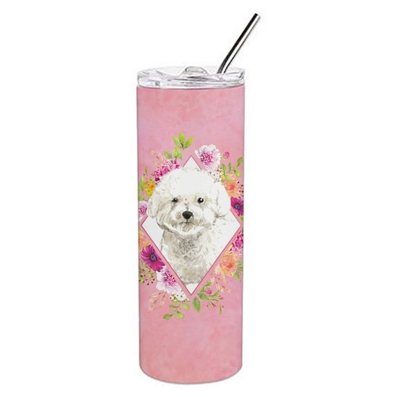 Carolines Treasures CK4263TBL20 Bichon Frise Pink Flowers Stainless Steel 20 oz Skinny Tumbler 20 oz multicolor