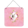 thumbnail image 1 of Carolines Treasures CK4268DS66 White Pit Bull Terrier Pink Flowers Wall or Door Hanging Prints 6x6 multicolor, 1 of 1
