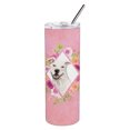 thumbnail image 1 of Carolines Treasures CK4268TBL20 White Pit Bull Terrier Pink Flowers Stainless Steel 20 oz Skinny Tumbler 20 oz, 1 of 3