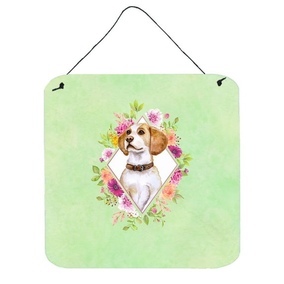Carolines Treasures CK4277DS66 Beagle Green Flowers Wall or Door Hanging Prints 6x6 multicolor