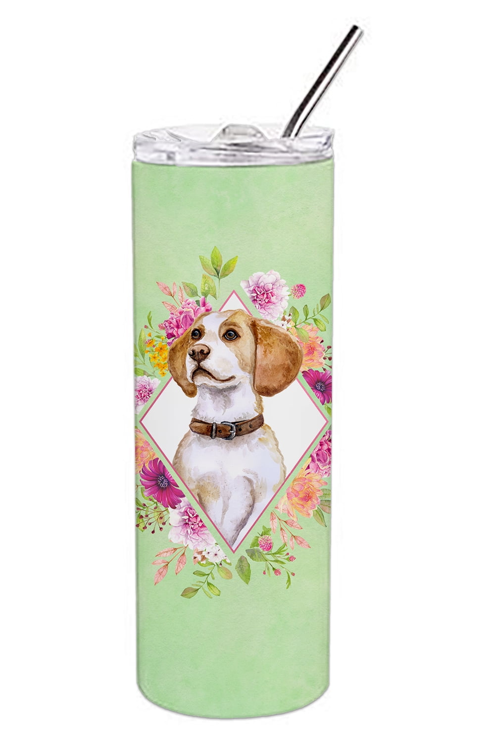 Carolines Treasures CK4277TBL20 Beagle Green Flowers Stainless Steel 20 oz Skinny Tumbler 20 oz multicolor