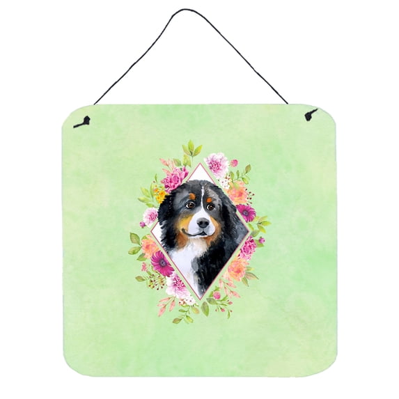Carolines Treasures CK4278DS66 Bernese Mountain Dog Green Flowers Wall or Door Hanging Prints 6x6 multicolor