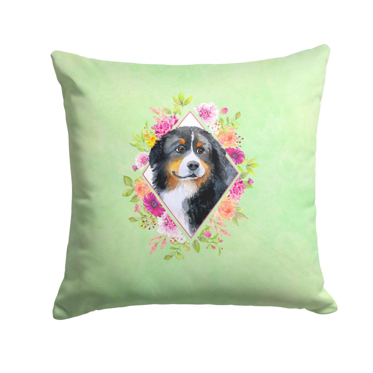 Carolines Treasures CK4278PW1414 Bernese Mountain Dog Green Flowers Fabric Decorative Pillow 14Hx14W multicolor