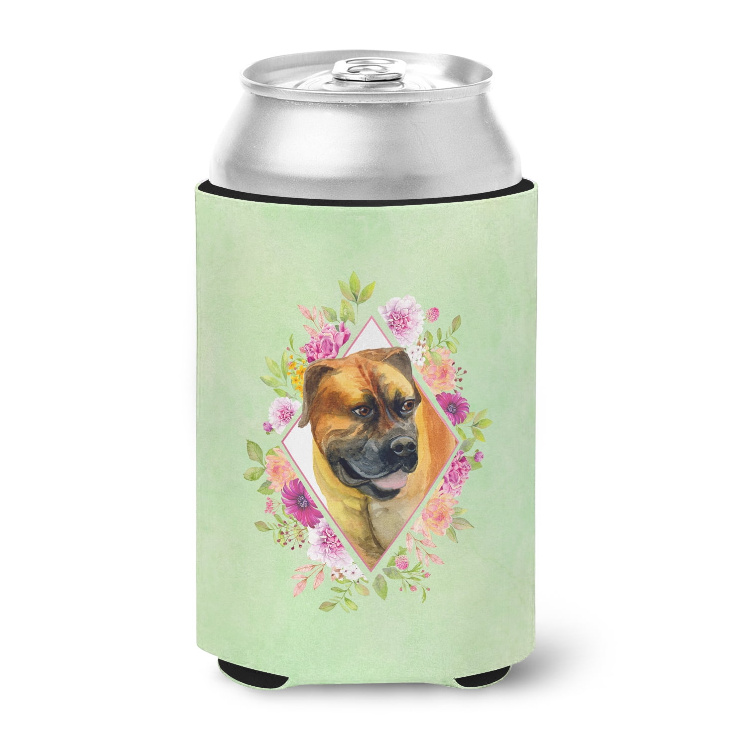 Carolines Treasures CK4281CC Borboel Mastiff Green Flowers Can or Bottle Hugger Can Hugger multicolor