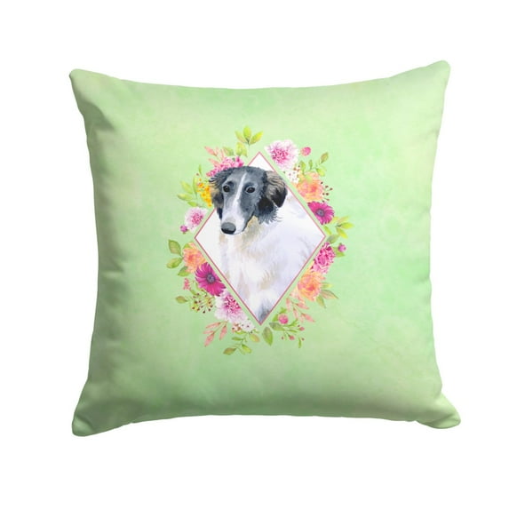 Carolines Treasures CK4282PW1414 Borzoi Green Flowers Fabric Decorative Pillow  14Hx14W multicolor