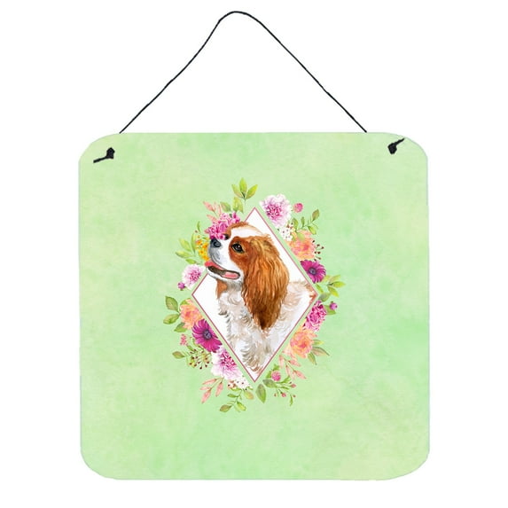 Carolines Treasures CK4286DS66 Cavalier King Charles Spaniel Green Flowers Wall or Door Hanging Prints 6x6 multicolor