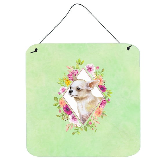 Carolines Treasures CK4289DS66 Chihuahua Design2 Green Flowers Wall or Door Hanging Prints 6x6 multicolor