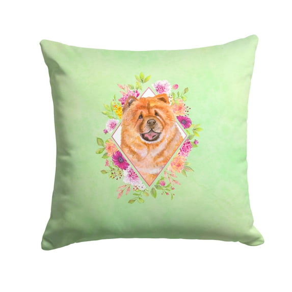 Carolines Treasures CK4291PW1414 Chow Chow 1 Green Flowers Fabric Decorative Pillow 14Hx14W multicolor