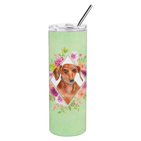 Carolines Treasures CK4295TBL20 Dachshund Red Design2 Green Flowers Stainless Steel 20 oz Skinny Tumbler 20 oz